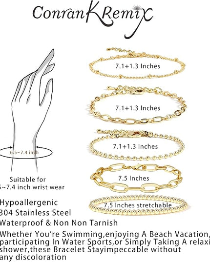 Waterproof Gold Chain Bracelet For Women Non Tarnish,14K Gold Plated Link Dainty Bracelets Stake Layered Bracelet Set Hypoallergen Gold Jewelry