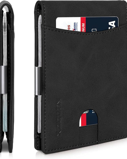 RUNBOX Slim Money Clip Wallets for Men RFID Blocking 11 Card Holder Minimalist Small Leather Bifold Men's Front Pocket Wallet Gift Box
