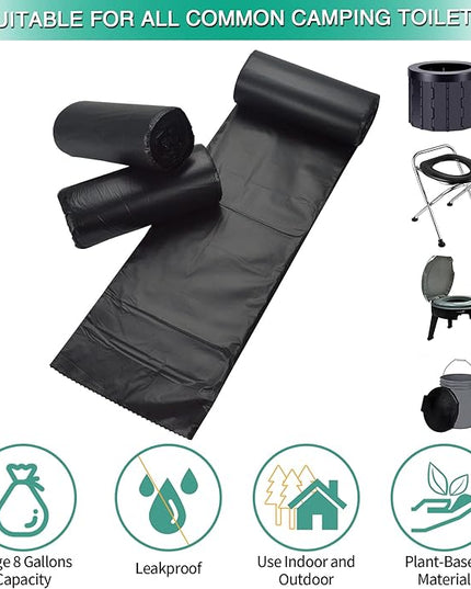 60 Count 8 Gallon Biodegradable Compostable Portable Toilet Bags, 100% Plant-Based, No Leaks, Disposable, Perfect for Camping, Hiking, Boating, Hunting