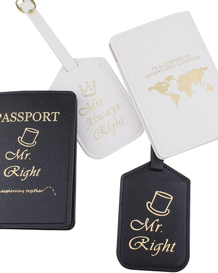 passport holder mrs and mr, Passport Wallets Travel Holder Set,Honeymoon gift, Wedding Bridal Shower Gift,Travel Luggage Tags Passport Cover (Mr. Right and Mrs. Always Right)