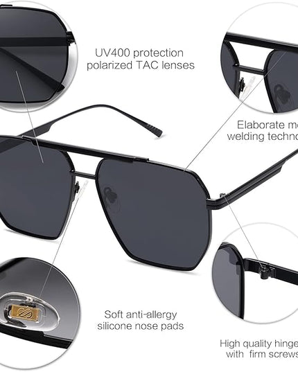 SOJOS Retro Oversized Square Polarized Sunglasses for Women Men Vintage Shades Classic Large Metal Sun Glasses