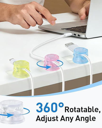 AGPTEK 8 Pack Magnetic Cable Clips, Upgraded 360° Rotatable Cord Holder Clips for Nightstand, Desk Cord Organizer Adhesive Wire Management Home Office Phone Charging Cords USB Cable Keeper (Colorful)