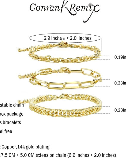 Waterproof Gold Chain Bracelet For Women Non Tarnish,14K Gold Plated Link Dainty Bracelets Stake Layered Bracelet Set Hypoallergen Gold Jewelry