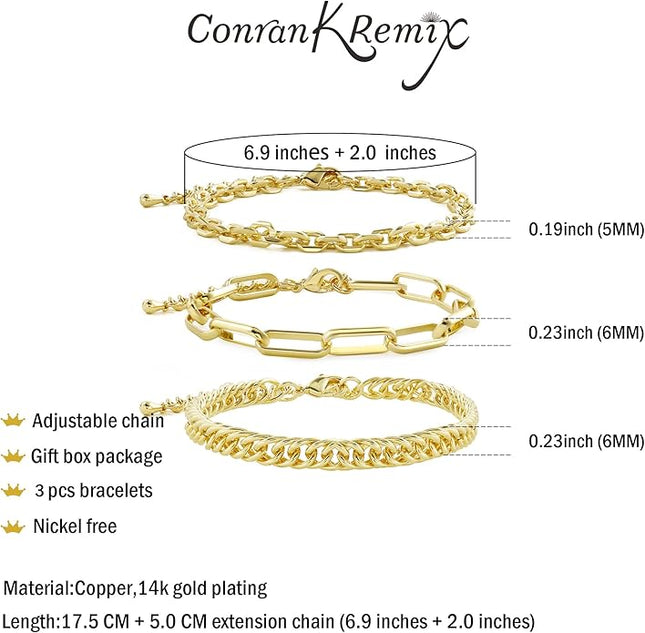 Waterproof Gold Chain Bracelet For Women Non Tarnish,14K Gold Plated Link Dainty Bracelets Stake Layered Bracelet Set Hypoallergen Gold Jewelry