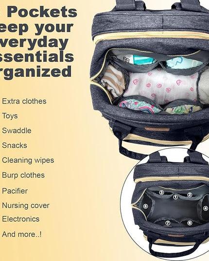 BosiBozi Baby Diaper Bag Backpack, Waterproof & Multi-Functional Baby Bag for Moms Dads, Travel Diaper Bag with Insulated Pockets & Pacifier Case