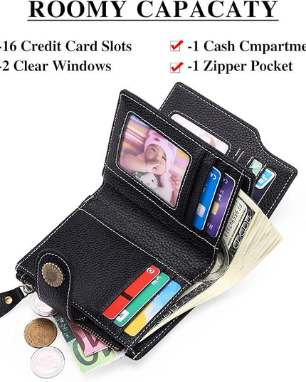 Falan Mule Wallet for Women - Genuine Leather, Compact, RFID Blocking, Bifold Wallet