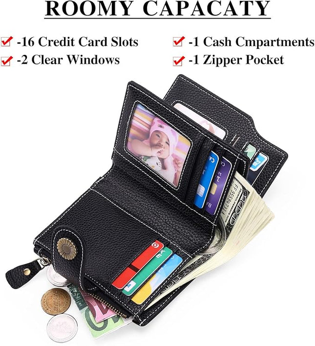 Falan Mule Wallet for Women - Genuine Leather, Compact, RFID Blocking, Bifold Wallet