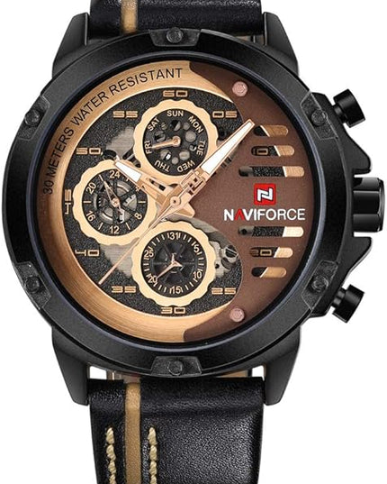 NAVIFORCE Sport Military Watches for Men Waterproof Watch Analog Quartz Leather Band Date Calendar Clock Wristwatch