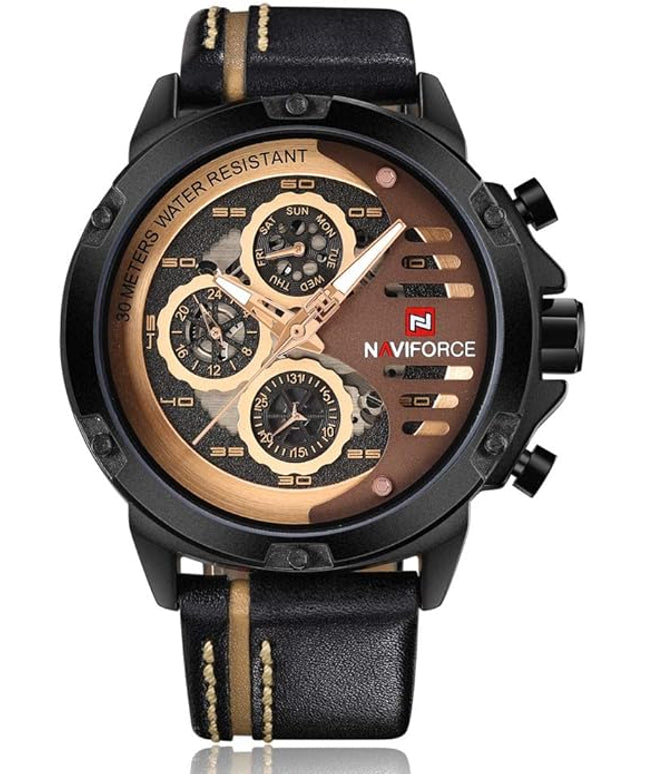 NAVIFORCE Sport Military Watches for Men Waterproof Watch Analog Quartz Leather Band Date Calendar Clock Wristwatch