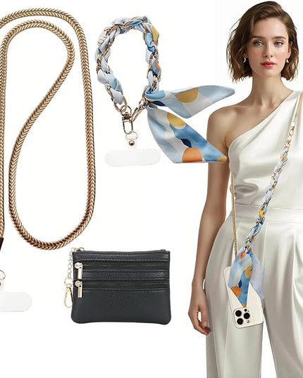 3-in-1 Versatile Phone Lanyard Crossbody,Cute Cell Phone Wristlet Strap with Wallet Pouch,Clip and Go Strap Chain for Phone