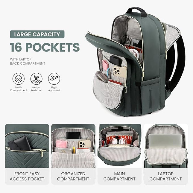 LOVEVOOK Laptop Backpack for Women 15.6 inch,Cute Womens Travel Backpack Purse,Professional Laptop Computer Bag,Waterproof Work Business College Teacher Bag Carry on Backpack with USB Port,Grass Green