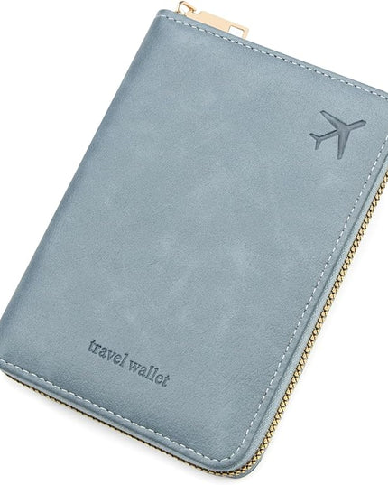 defway Passport Holder Travel Wallet - RFID Blocking Passport Holder Wallet, Full Zip Travel Card Cover with RFID Protection, Multi Slot Organizer for Cards Cash Documents Travel Essentials (Blue)