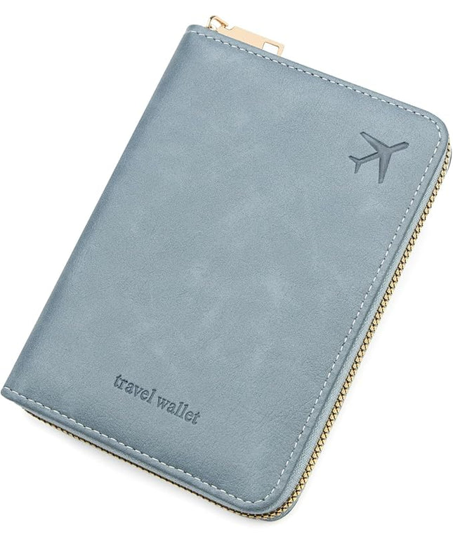 defway Passport Holder Travel Wallet - RFID Blocking Passport Holder Wallet, Full Zip Travel Card Cover with RFID Protection, Multi Slot Organizer for Cards Cash Documents Travel Essentials (Blue)