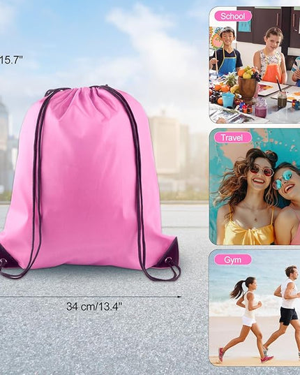 KUUQA 2 Pcs Drawstring Backpack Bags Bulk Pink Drawstring Bag Foldable Gym Bag Sports Cinch Sack String Backpack Storage Bags for Women Men Shopping Gym Travel Sports
