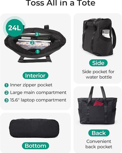 BAGSMART Tote Bag for Women, Tote Bag with Zipper Work Tote with Compartments Nurse Shoulder Hanbag for Travel, Gym