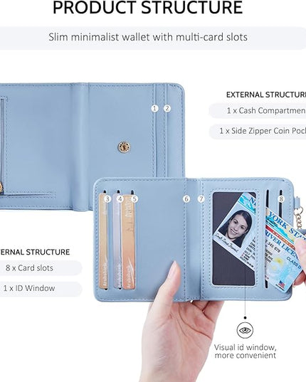 POIUGOYA Slim Wallet for Women,RFID Blocking Bifold Credit Card Holder with Zipper Coin Pocket,ID Window,Keychain