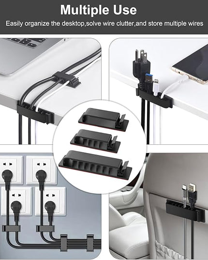Cable Management Clips, 20Pcs Cord Organizers Wire Clips Cord Holder for TV PC Ethernet Cable Desk Home Office (Black)