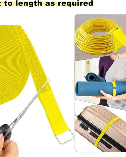 1"x16ft Hook and Loop Straps with 25 Metal Buckles, Adjustable Fastening Cable Straps, Cut-to-Length Cinch Strap, Reusable Nylon Securing Cord Ties for Organizer or Storage, 1 inch Wide,Yellow