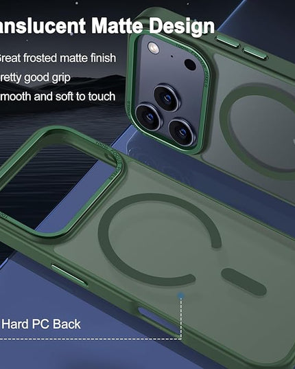 Hython Case for iPhone 17 Pro Max Case Magnetic Translucent Matte Phone Cases 6.9" [Compatible with MagSafe] Thin Slim Fit Shockproof Bumper Hard Protective Cover for Women Men Girls, Dark Green
