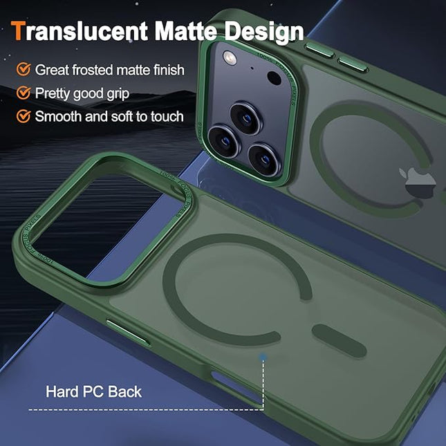 Hython Case for iPhone 17 Pro Max Case Magnetic Translucent Matte Phone Cases 6.9" [Compatible with MagSafe] Thin Slim Fit Shockproof Bumper Hard Protective Cover for Women Men Girls, Dark Green