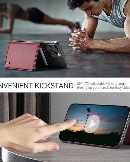 Defencase for Magsafe Wallet Magnetic Card Holder RFID Blocking, PU Leather Minimalist Phone Wallet for MagSafe Phones and Cases for iPhone 17/16/ 15/14/ 13/12/ Pro/Max/Plus/Air, Wine Red