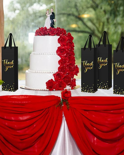 Ctosree 30 Pcs Wine Bottle Gift Bag with Handle 4.3x3.5x13.7 Liquor Paper Bag for Thank You Favor Gold Foil Kraft Whiskey Tote Carrier for Wedding Birthday Bridal Valentine's day Party(Black)