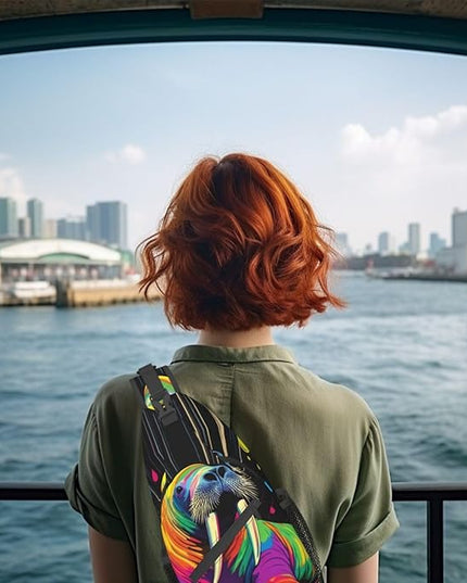 Animal Face Sling Bag Crossbody Bags Chest Bag Backpack for Travel Running and Hiking for Men Women Colorful Sea Lion
