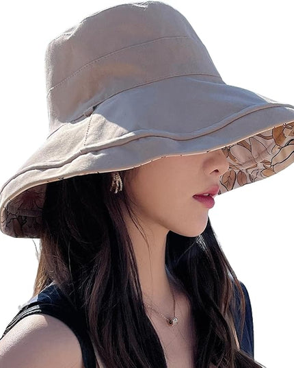 HUAMULAN Women Summer Sun Hat Wide Brim Wired Edge Floral Beach Bucket Hats Reversible Foldable Travel UV Protection Lady Hat