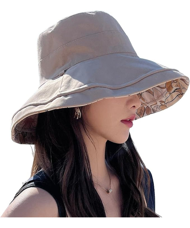 HUAMULAN Women Summer Sun Hat Wide Brim Wired Edge Floral Beach Bucket Hats Reversible Foldable Travel UV Protection Lady Hat