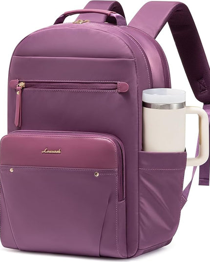 LOVEVOOK Laptop Backpack for Women with 2X Extra-Large Tumbler Pockets, 15.6" Work Backpack Purse, Travel Personal Item Bag, Carry On Business Computer Bag for Office, School, or Gift, Lustrous Plum