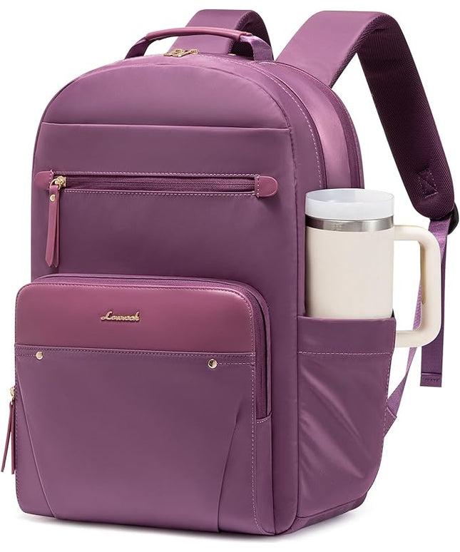 LOVEVOOK Laptop Backpack for Women with 2X Extra-Large Tumbler Pockets, 15.6" Work Backpack Purse, Travel Personal Item Bag, Carry On Business Computer Bag for Office, School, or Gift, Lustrous Plum