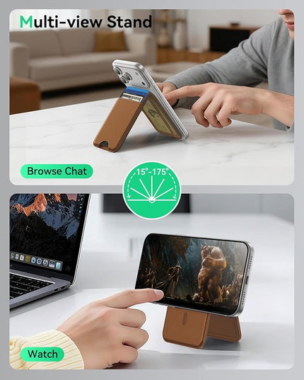 Fanseesy for MagSafe Wallet with Stand, 5 Card Holder, Slim Leather Magnetic Wallet for iPhone 17/16/15/14/13/12 Pro Max Plus Air Series, 3 Card Slots & 1 Cash Slot,Coffee