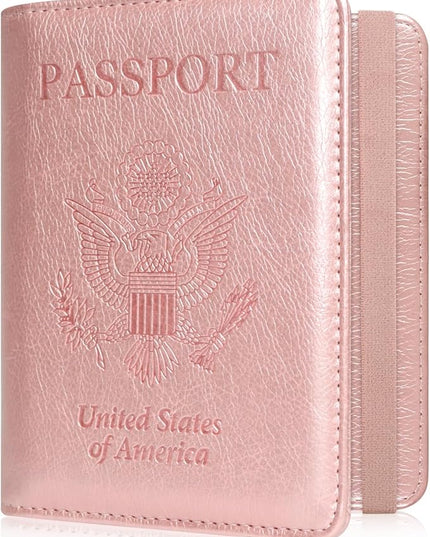 ACdream RFID BLOCKING Passport Holder Travel Wallet, Premium PU Leather Cover Passport Book with Card Holder, Pen Holder, Keep Organization, and Travel Essentials for Women and Men, Rose Gold
