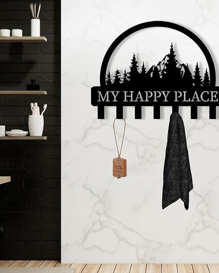 Personalized Metal Key Holder for Wall, Metal Wall Mount Custom Name Hooks, My Happy Place Wall Decoration Key Hook, Key Rack for Kitchen, Key Organizer for Living Room, Hallway Key Holder, Home Gift
