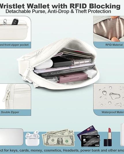 Clip and Go Strap for Phone with Wallet Crossbody, Adjustable Phone Lanyard with Detachable RFID Wristlet Wallet, Pattern Strap - Cream (L)