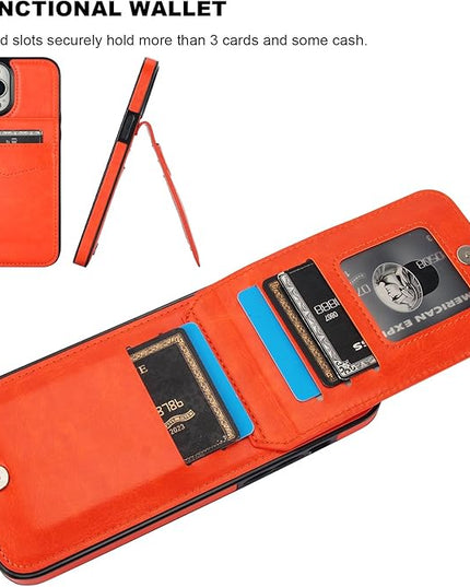 KIHUWEY Compatible with iPhone 13 Pro Max Case Wallet with Credit Card Holder, Premium Leather Magnetic Clasp Kickstand Heavy Duty Protective Cover for iPhone 13 Pro Max 6.7 Inch (Orange)