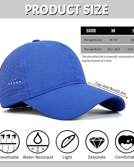 Xinveen Quick Dry Baseball Cap Curved Brim Snapback Hat Laser Cut Mesh Ball Cap Golf Ball Cap for Men Women