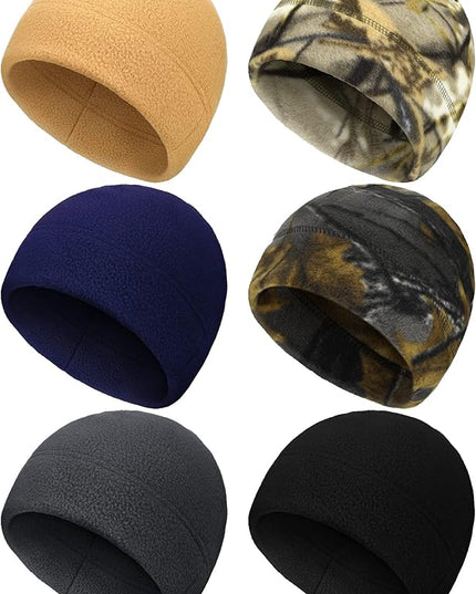 6 Pcs Fleece Skull Cap Men Fleece Beanie Winter Watch Hat Warm Polar Beanie Cap Thick Windproof Unisex for Outdoor Exercising