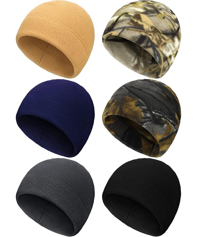 6 Pcs Fleece Skull Cap Men Fleece Beanie Winter Watch Hat Warm Polar Beanie Cap Thick Windproof Unisex for Outdoor Exercising