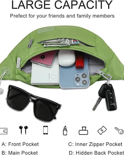 MAXTOP Large Crossbody Fanny Pack with 4-Zipper Pockets,Gifts for Enjoy Sports Festival Workout Traveling Running Casual Hands-Free Wallets Waist Pack Phone Bag Carrying All Phones