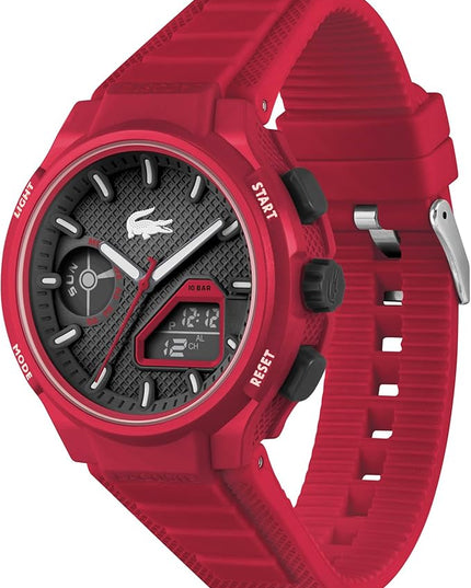 Lacoste LC33 Men's Analog-Digital Watch – TR90 Case, World Clock, Stopwatch, Alarm, Backlight, Textured Silicone Strap, Premium Fashion Timepiece - Gift for Him - 45mm