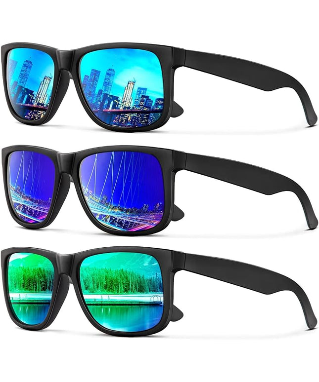 KALIYADI Sunglasses Men Polarized Sun glasses for Mens Womens Classic Matte Black Frame UV Protection 3pack