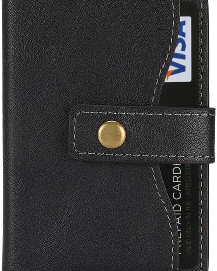 Ultra-Thin Magnetic Wallet Card Holder for iPhone and All MagSafe Protective Cases，Premium PU leather, powerful magnetic closure, stand function, 6 card slots (Black)