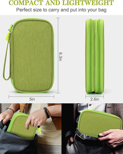 FYY Electronic Organizer, Travel Cable Organizer Bag Pouch Electronic Accessories Carry Case Portable Waterproof Double Layers Storage Bag for Cable, Cord, Charger, Phone, Earphone, Medium Size Green