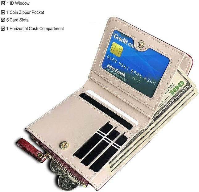 AOXONEL Girls Wallet Small Bifold Womens Wallets Rfid,Compact Female Cute Mini Zipper Coin Card Purse for Teen Girl Kids (Red)