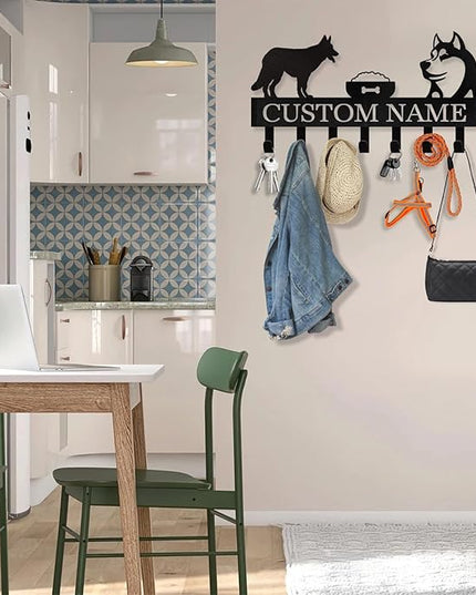 Personalized Dog Leash Holder for Wall - Custom Dog Leash Holder for Wall with Pet's Name, Metal Dog Stuff Storage Organizer, Dog Leash Hangers for Wall, Dog Decor Gifts for Entryway, Farmhouse