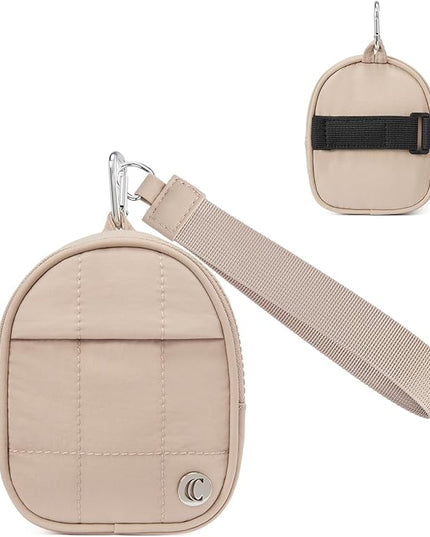 CLUCI Mini Backpack Keychain Wallet Small Change Quilted Coin Purse Cute Puffer Wristlet Pouch with 3 RFID Card Slots