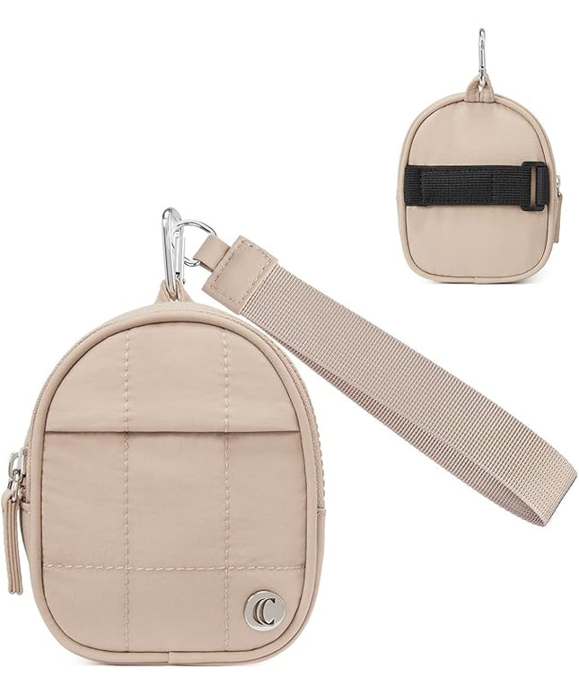 CLUCI Mini Backpack Keychain Wallet Small Change Quilted Coin Purse Cute Puffer Wristlet Pouch with 3 RFID Card Slots