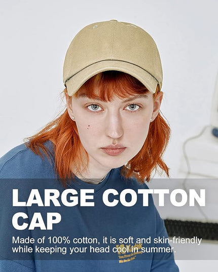 Zylioo XL XXL Oversize Baseball Cap, 100% Cotton Adjustable Dad Hat for Big Heads 23.5"-25.5", Soft Crown Large Size Cap