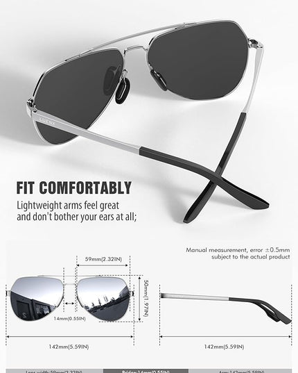 LUENX Aviator Sunglasses for Men Women Polarized New Shades Large Metal Frame - UV 400 Protection